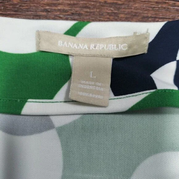 Banana Republic Geometric Preppy Twee Knee Length Wrap Dress Green/White Large - Picture 5 of 13